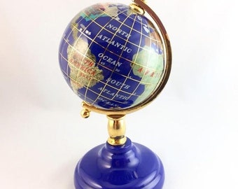 Globe Lapis with Gold Plated Brass Stand 6 inches tall Unused and in Original Condition