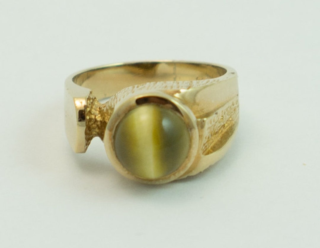 Cats Eye Men's Ring 1 Round Stone 9 Mm 14K Gold Plated Etsy