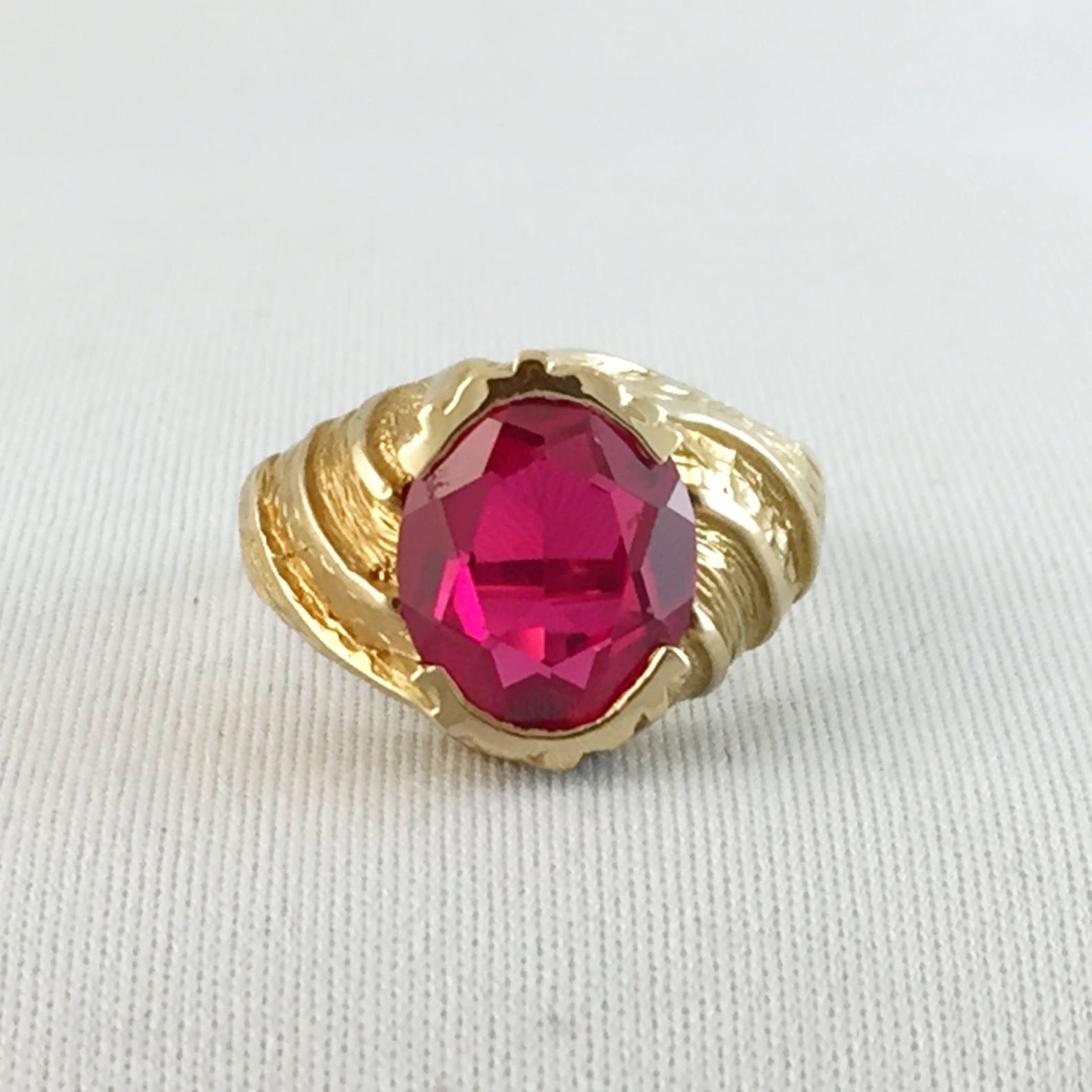 Synthetic Ruby Men's Ring 9 Oval Cut 12x19 Mm 14K Gold Etsy