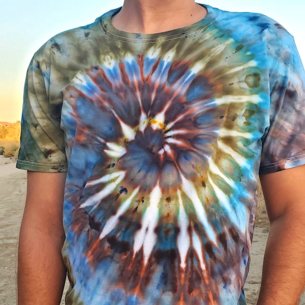 Forest Spiral Tie Dye Shirt, Short Sleeve Adult or Women's Tie Dye T Shirt, 100% Ring Spun Cotton