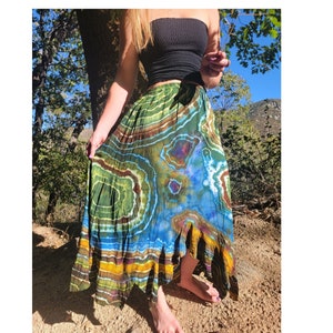 Fall Geode Tie Dye Skirt, Zig Zag Flounce Skirt, Bohemian Clothing