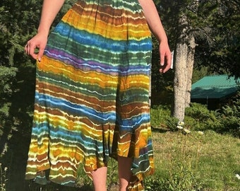 Fall stripes Zig Zag Flounce Skirt, Tie Dye Skirt, Fall Tie Dye