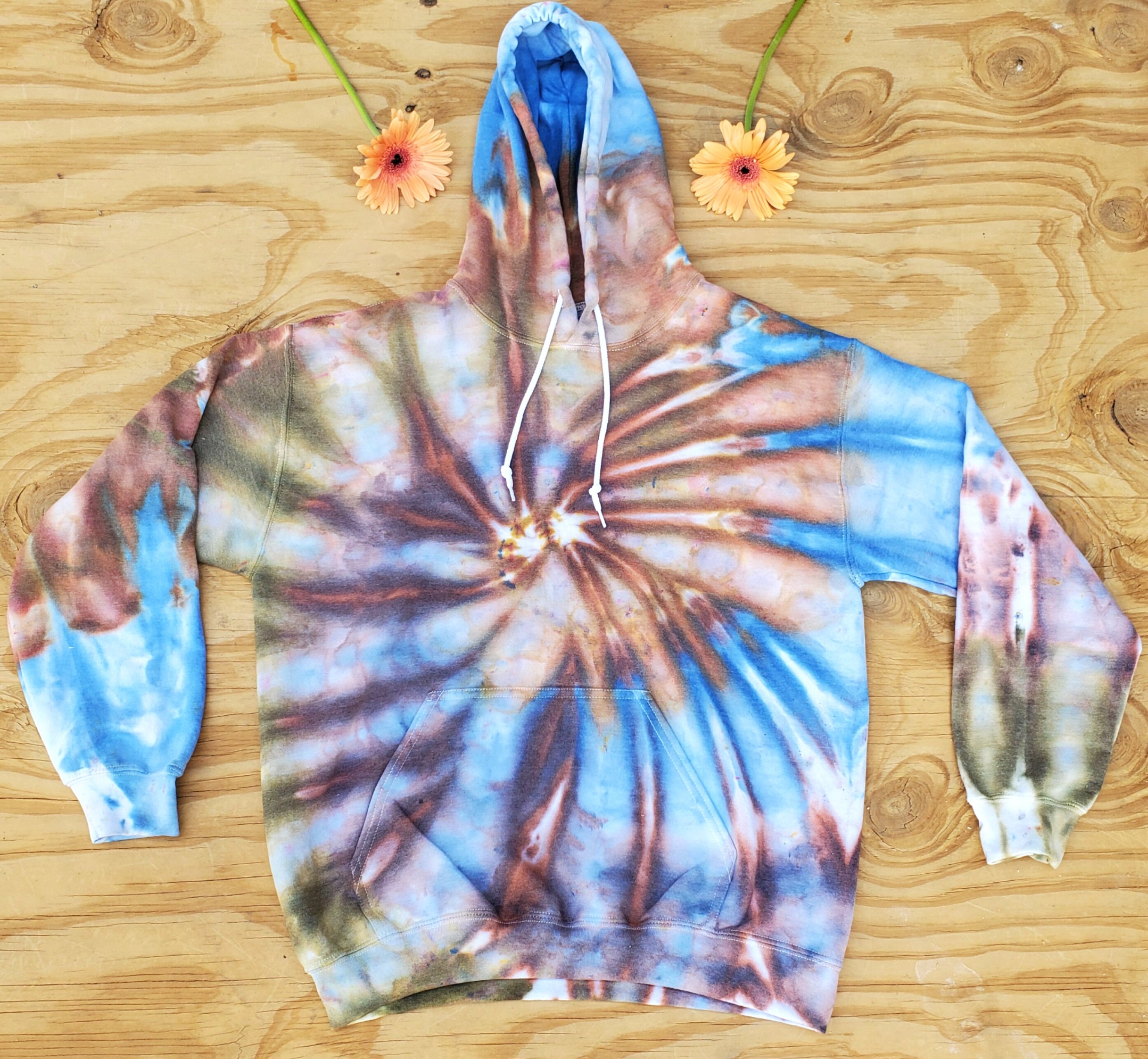 the hoodie is colored with natural dyes
