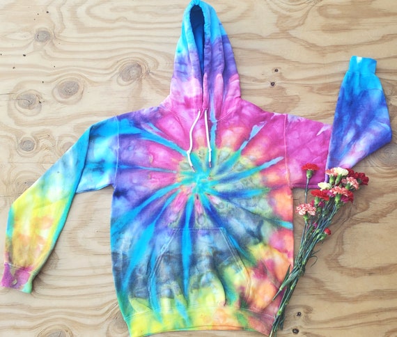 Turquoise Rainbow Swirl Tie Dye Sweater, Adult Size Tie Dye