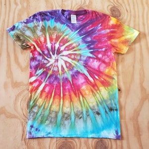 Rainbow off Center Spiral Tie Dye Shirt, Short Sleeve Adult or Women's ...