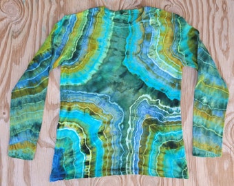 Blue Earth Geode Tie Dye, Tie Dye Shirt met lange mouwen, Boho Kleding