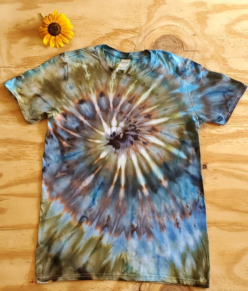 Forest Spiral Tie Dye Shirt, Short Sleeve Adult or Women's Tie Dye T Shirt, 100% Ring Spun Cotton image 2