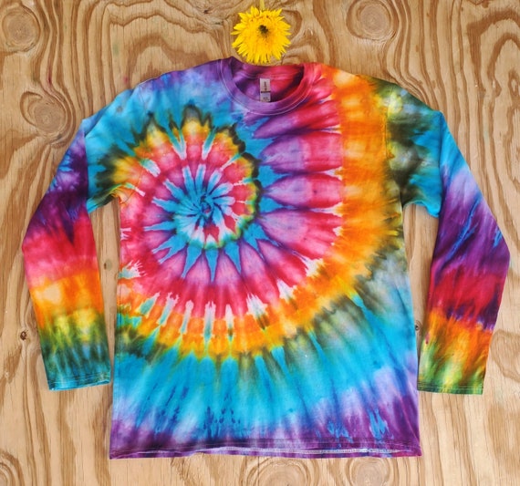 Rainbow Side Spiral Long Sleeve Tie Dye Shirt Hippie Long | Etsy