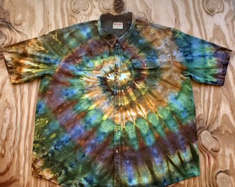 Tie Dye Camo overhemd met knopen, herenshirt met zak