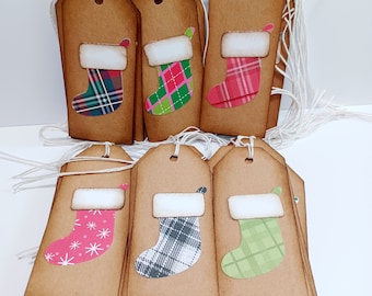 Christmas stocking tags, Christmas tags, Holiday tags, Gift tags, Rustic Kraft Christmas tags