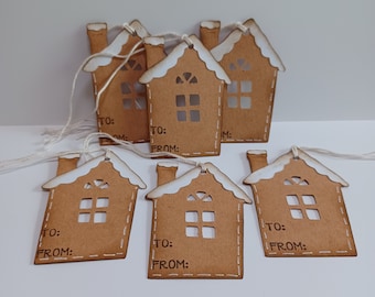 Gingerbread house tags, Small Christmas tags, Christmas gift tags, Gingerbread Christmas Tags, To FromTags, 2 1/2" x 1 3/4" Set of 6 or 12