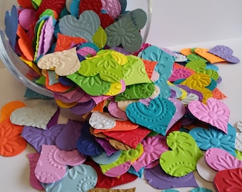 Embossed Heart punches, Heart die cuts, Valentine confetti, Embossed Heart cut outs, Paper shapes, Heart confetti, Set of 100