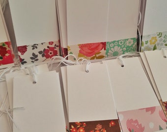 Floral Gift tags, Price tags, Floral Favor tags, Hang Tags, Floral White Tags, Bulk Gift Tags, Size 3" x 1 1/2." Sets of 12, 25, or 50.