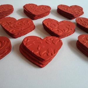 Red hearts, Embossed hearts, Paper hearts, Heart punches, Heart die cuts, Heart confetti, Wedding hearts, Valentine hearts, Set of 100 image 4