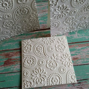 Mini note cards, Bulk mini notecards, 3" x 3" White embossed paisley mini notecards, Set of 25 or 100. Not suitable for US mailing