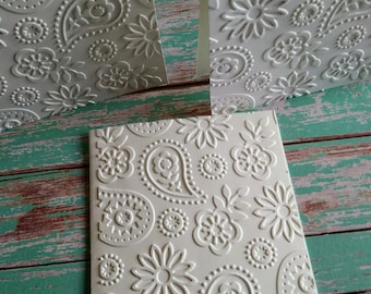 Mini note cards, Bulk mini notecards, 3" x 3" White embossed paisley mini notecards, Set of 25 or 100. Not suitable for US mailing