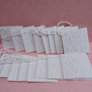 Embossed Gift tags, Elegant embossed tags, White Favor tags, Hang Tags, Folded Embossed Tags, Bulk Gift Tags, 2&quot; x 2&quot;
