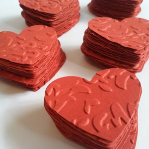 Red hearts, Embossed hearts, Paper hearts, Heart punches, Heart die cuts, Heart confetti, Wedding hearts, Valentine hearts, Set of 100 image 3