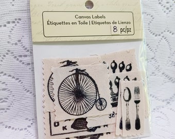 Canvas labels, Junk journal labels,  Scrapbooking canvas labels, Set of 8, Destash.