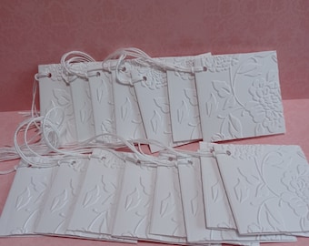 Embossed Floral Gift tags, Floral embossed tags, White Favor tags, Hang Tags, Folded Embossed Tags, Bulk Gift Tags, 2" x 2"