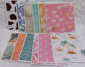 Beach theme mini note cards, Assorted summer mini notecards, Set of 12, Size 3 x 3 cards. Not suitable for mailing.