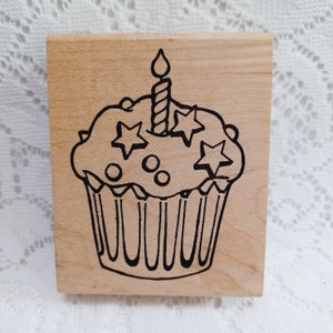 Birthday Stamp, Cupcake Birthday stamp, Birthday cupcake Stamp, Destash stamp, Pre-owned Stamp