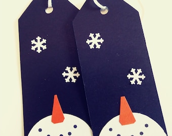 Christmas gift tags, Snowman tags, Holiday tags, Snowman Gift tags, Black Christmas tags, Set of 10
