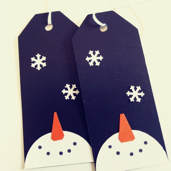 Christmas gift tags, Snowman tags, Holiday tags, Snowman Gift tags, Black Christmas tags, Set of 10