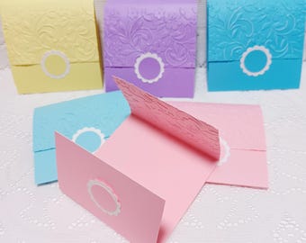 Tri-fold Mini note cards, 3" x 3" pastel embossed flower mini notecards, Set of 20. Not suitable for US mailing
