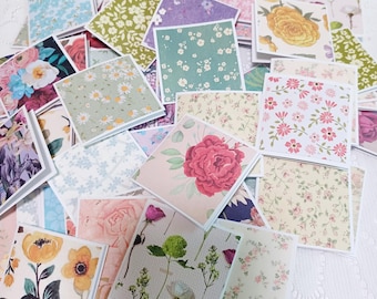 Tiny 2" x 2" Floral mini notecards, Bulk mini note cards, Small floral mini notecards, Set of 25 or 100, 2 x 2 cards. Too small for mailing.