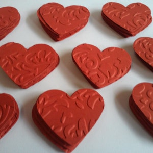 Red hearts, Embossed hearts, Paper hearts, Heart punches, Heart die cuts, Heart confetti, Wedding hearts, Valentine hearts, Set of 100 image 1