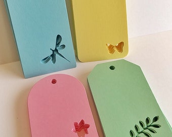 Spring Gift Tags, Butterfly tags, Dragonfly tags, Flower tags, Fern tags, Set of 12