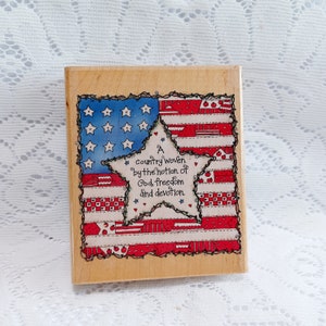 American Flag rubber stamp, Flag stamp, Inkadinkado Rubber Stamp, Large flag stamp, Destash Stamp, Size 4&quot; x 3 3/4&quot; x 1&quot; Pre-owned