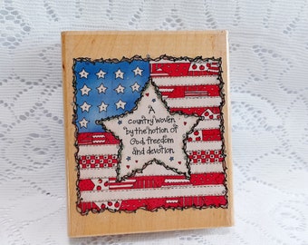 American Flag rubber stamp, Flag stamp, Inkadinkado Rubber Stamp, Large flag stamp, Destash Stamp, Size 4" x 3 3/4" x 1" Pre-owned