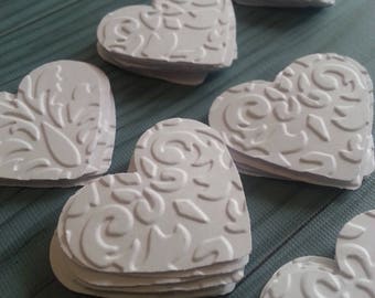 White hearts, Embossed hearts, Paper hearts, Heart punches, Heart die cuts, Heart confetti, Wedding hearts, Set of 100