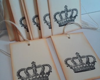 Crown tags, Vintage style crown tags, Wedding tags, Bridal tags, Gift tags, Favor tags, Set of 12
