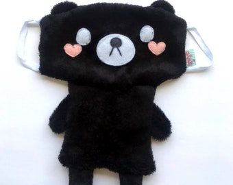 Black Fuzzy Bear Body Mask | Bear Mask Plush, Beard Mask,Kawaii Face Mask,Face Mask,Animal face mask,Panda Mask, Cosplay Mask, fun mask