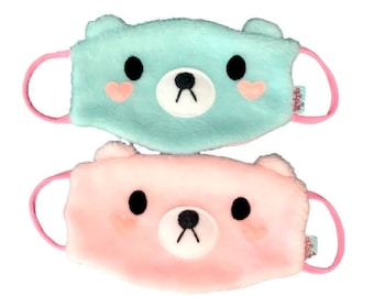 Mint & Pink Fuzzy Bear Mask | Face Mask,Kawaii Face Mask,Cute face mask,fairy kei fashion, cosplay mask, japanese fashion mask,animal mask