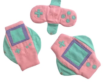 Set of 3: Pink Retro Gaming Period Pads | 100% Cotton/PLASTIC-FREE | Premium Period Pads | Cotton Period Pads | Sustainable Period Pads