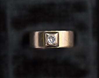 Vintage Estate Art Deco FRENCH Old Mine Cut Diamond Wide Band 18K Ring 18ct Yellow Gold Size 6.75 Luna Merchant - The Chouette Ring