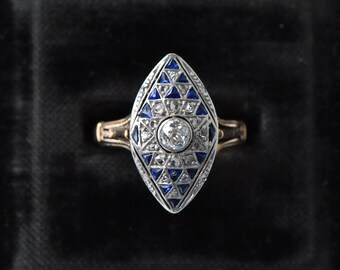 Art Deco Sapphire and Diamond Ring in 14K Gold and Platinum