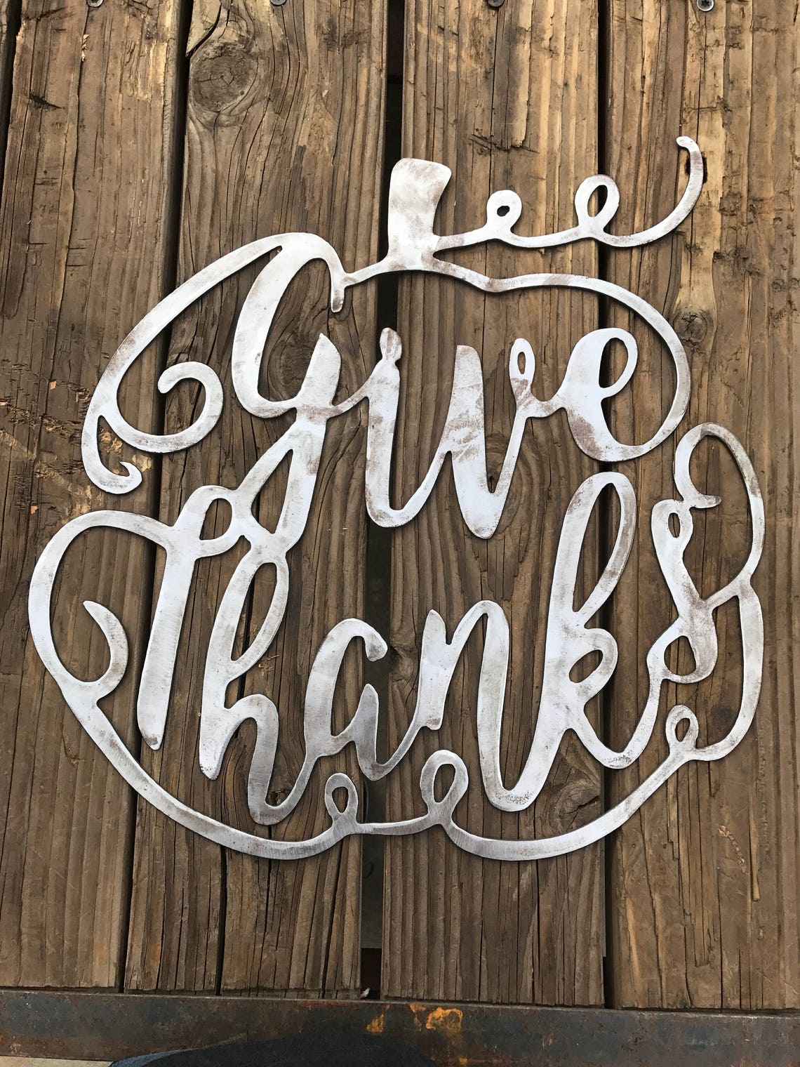 Give Thanks Metal Wall Art Thanksgiving Pumpkin Etsy