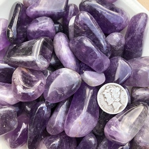 Tumbled Amethyst Kit, Natural Stones Gift in Silk Bag, Meditation
