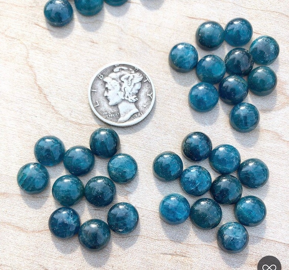 10 Neon Blue Cats Eye Apatite Round Cabochons 8mm - Peacock Apatite Gem Cabochon Collection, Jewelry, Leather, Sculpture, Crafts