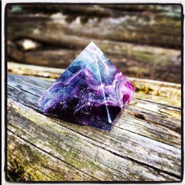 Rainbow Fluorite Crystal Pyramid - Sacred Geometry -Rainbow Fluorite Gem Carving, SHIPS FREE