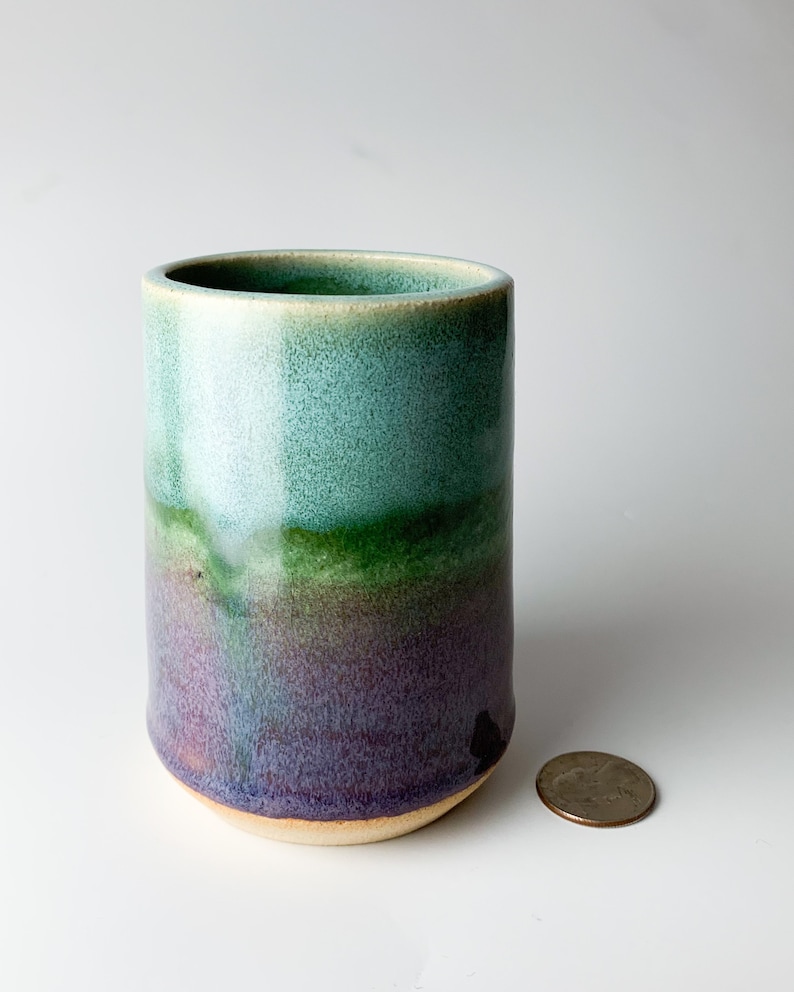 Green and Purple Handmade Ceramic Ombre Flower Vase in Blue