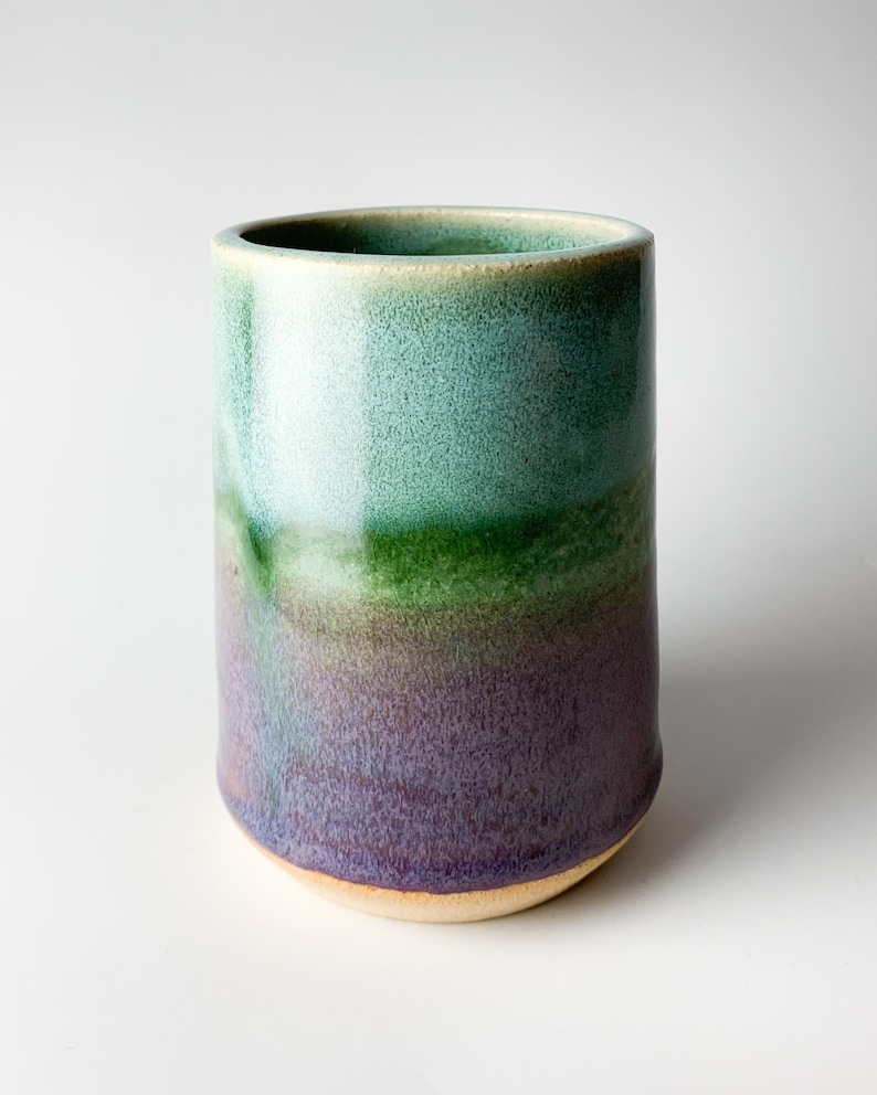 Green and Purple Handmade Ceramic Ombre Flower Vase in Blue