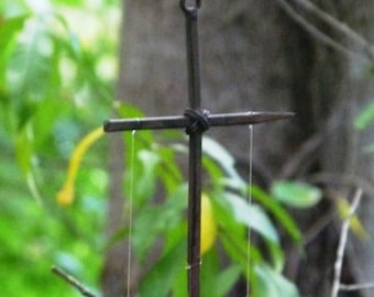 Rustic Nail Cross & Spoon Fish Wind Chime: Upcycled Metal Art