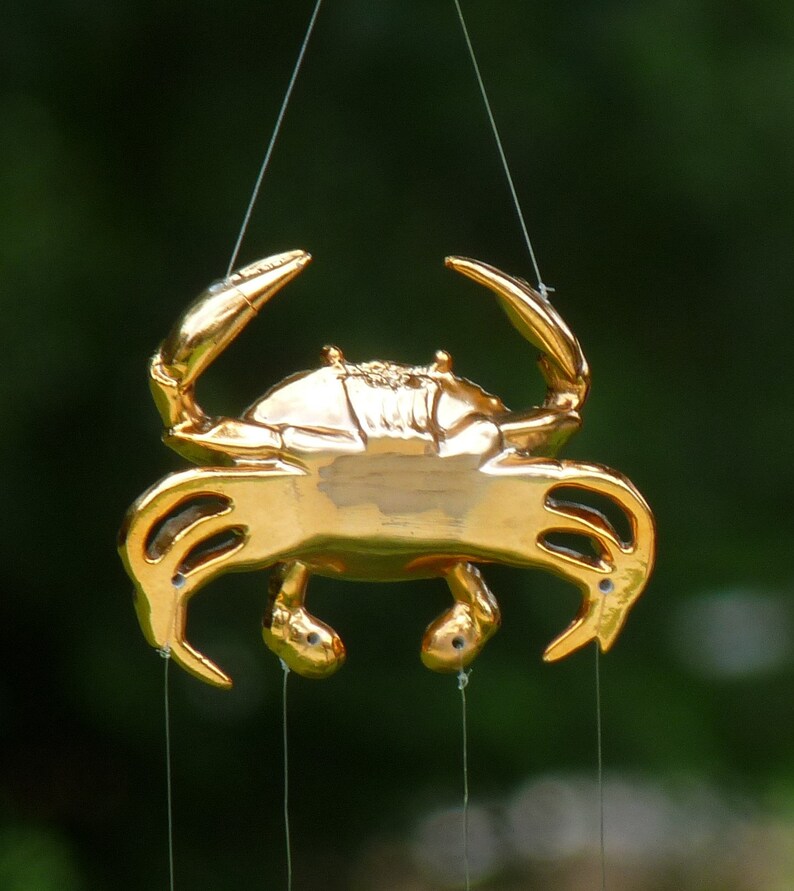 Bronzed Metallic Crab & Spoon Fish Windchimenautical Beach Home