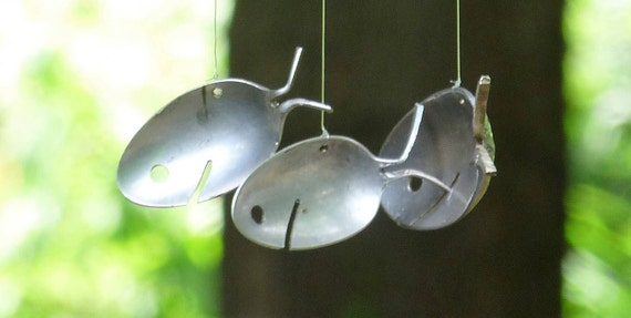 Spoon Fish Windchime-reclaimed Metal Art-spoon Tail Design-kitchenware  Creation-unique Housewarming-kinetic Garden Sculpture-nautical Garden 
